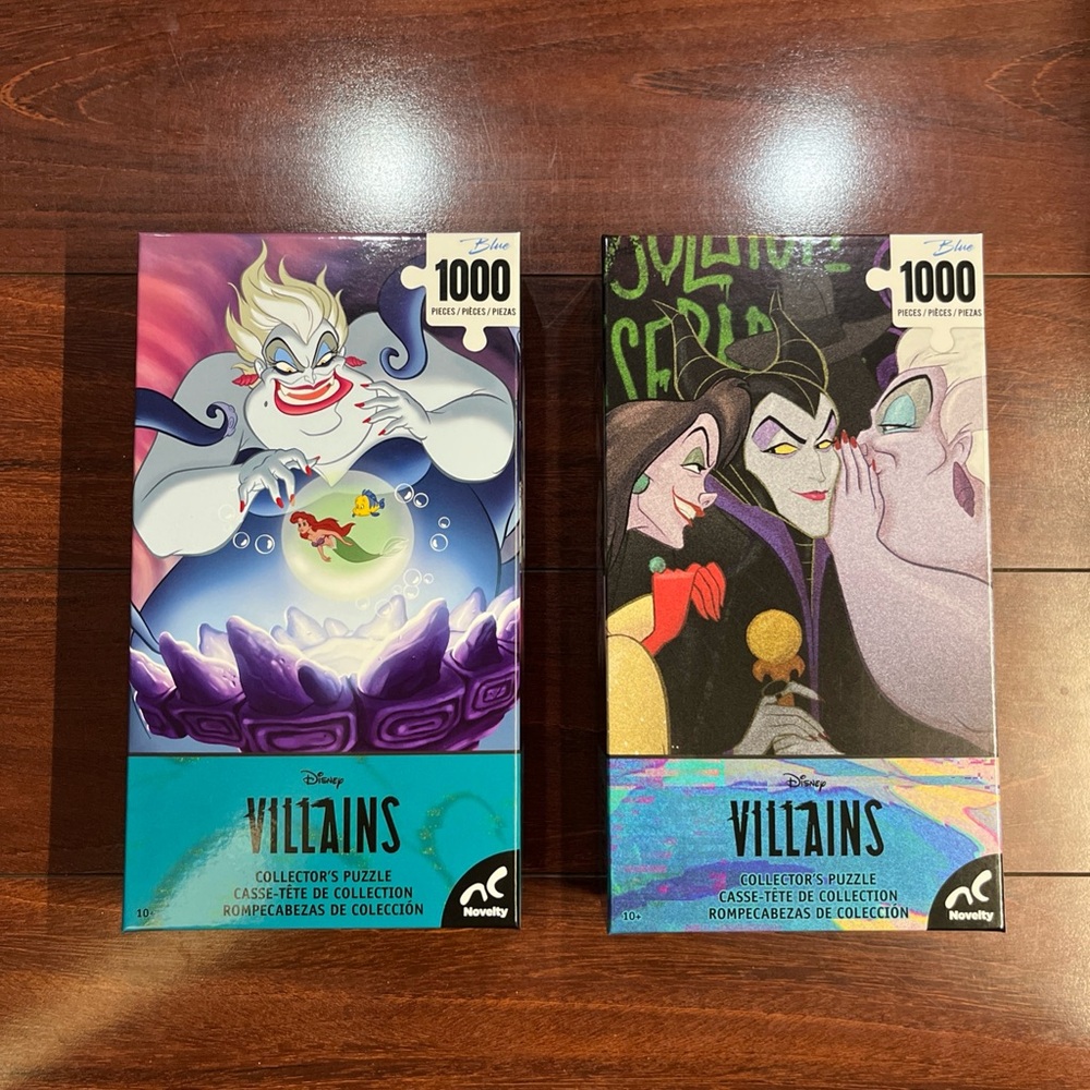 2 1000 Piece Puzzles Disney Villains Ursula Cruella Maleficent Collectors Sealed